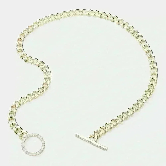 Gold Chunky Cuban Style Necklace Open Pave Ring & Toggle Closure - Picture 3 of 3